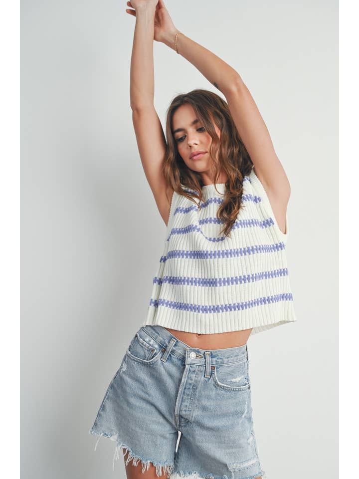 BUTTERMELON - Wholesale Tank Top - Women's - Crew Neck Striped Knit Tank Top - BMW7324