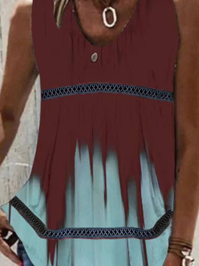 UNISHE - Wholesale Tank Top - Women's - Printed V Neck Lace Splicing Tank Top ZZKF8908