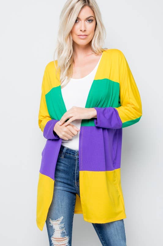MULTI MARDI GRAS OPEN CARDIGAN for wholesale on Faire1