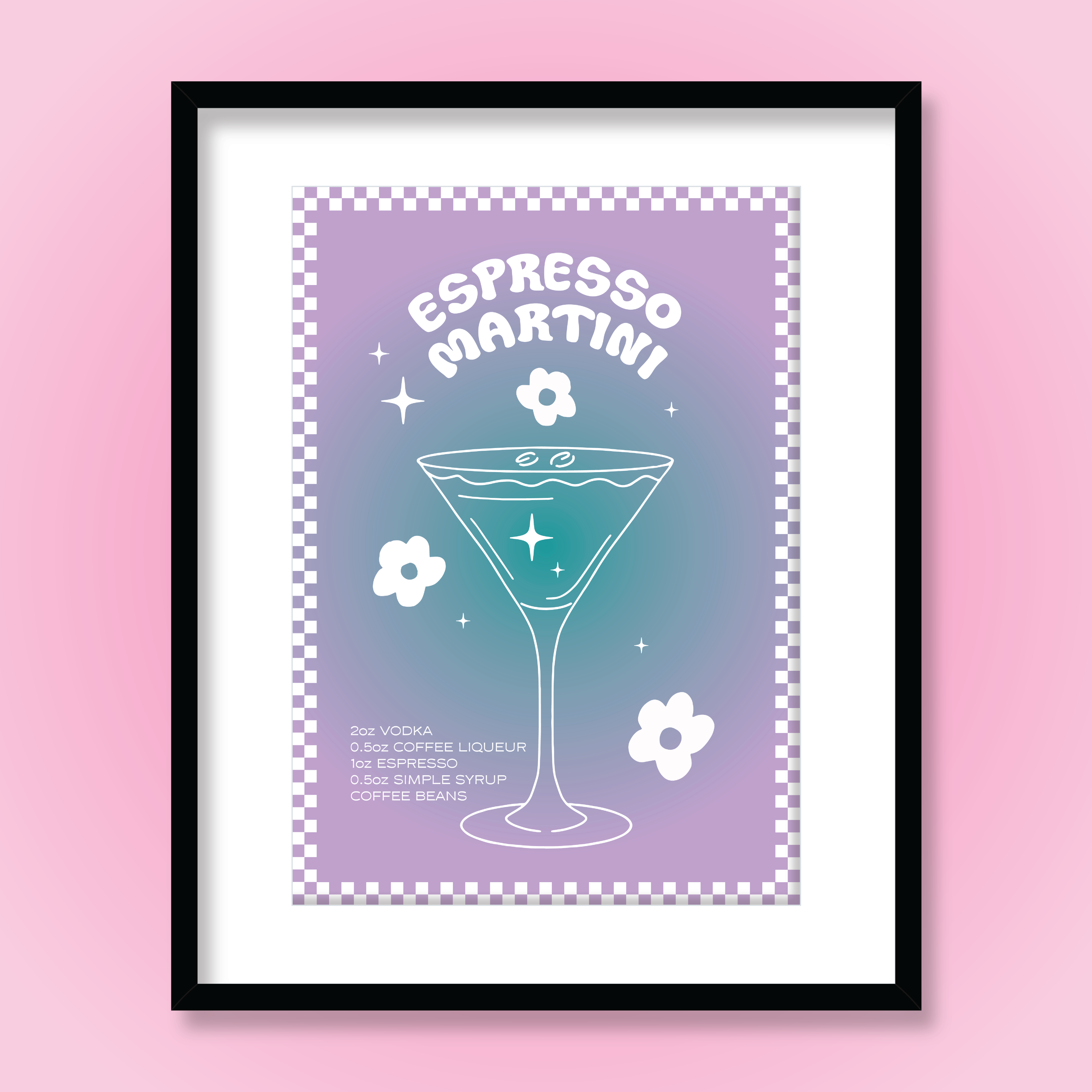 Ruby Roller Art - Wholesale Kunstprint - Groovy 60s Espresso Martini Cocktailbar Gradiënt Art Print4