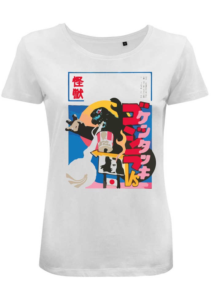White Women's Printed T-shirt - Godzilla for wholesale on Faire