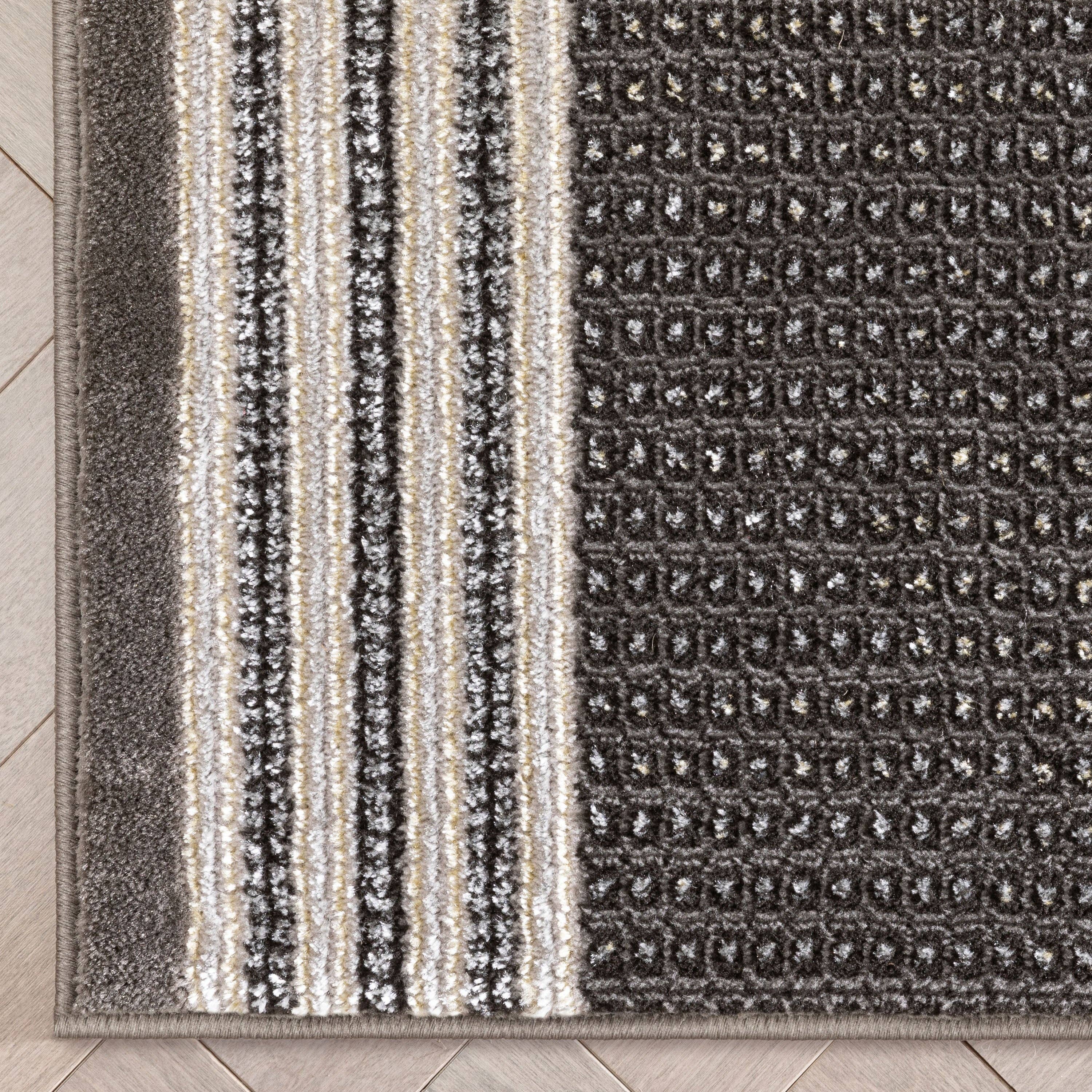 Well Woven - Wholesale Runner Rug - Custom Size Runner Waylon Retro Border Solid & Striped Grey7