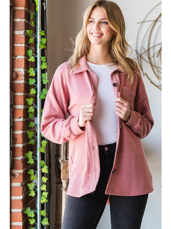 HEIMISH - Wholesale Shirt Jacket/Shacket - Women's - EJ6706-14 BASIC COLLAR SOLID BUTTON SHACKET WITH POCKET13