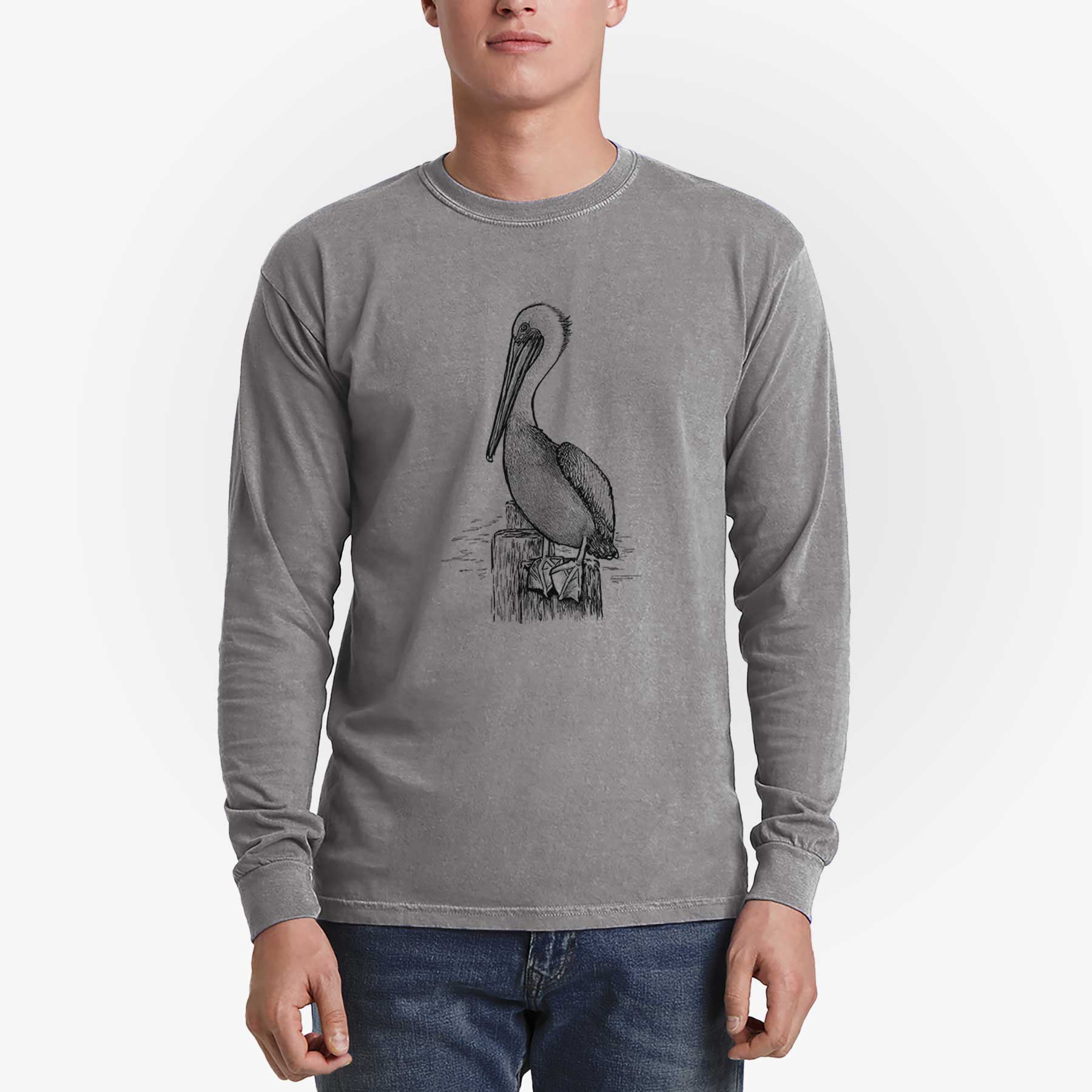 Because Tees - Wholesale Screen Printed T-Shirt - Unisex - Pelecanus occidentalis - Brown Pelican - Heavyweight 100% Cotton Long Sleeve5