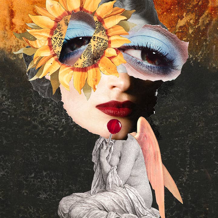 Titel: Frecher Engel <br> Mixed-Media-Kunstdruck für den Großhandel von Michel Keck LLC