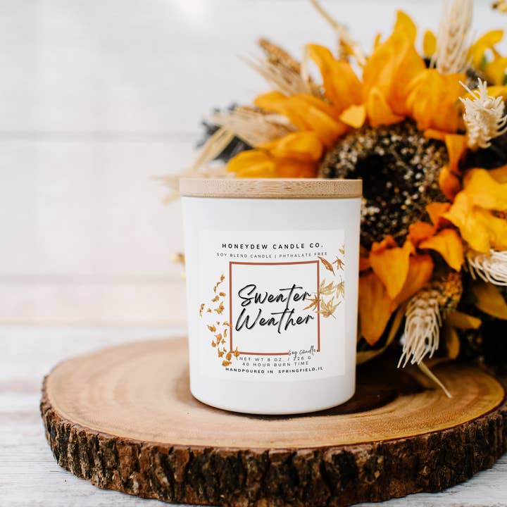 Sweater Weather 8 oz Candle for wholesale by Honeydew Candle Co.