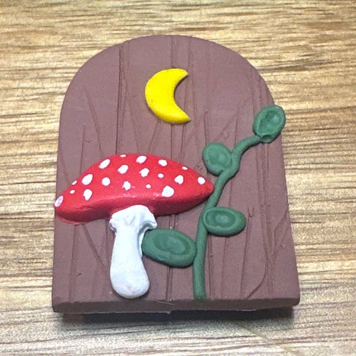 Mushroom Door Polymer Clay Magnet for wholesale by Making with Molli