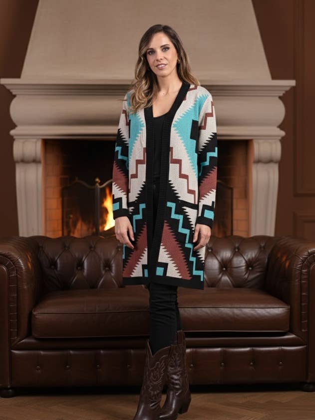 Ivory Turquoise SW-799 Open Front Cardigan for wholesale on Faire3