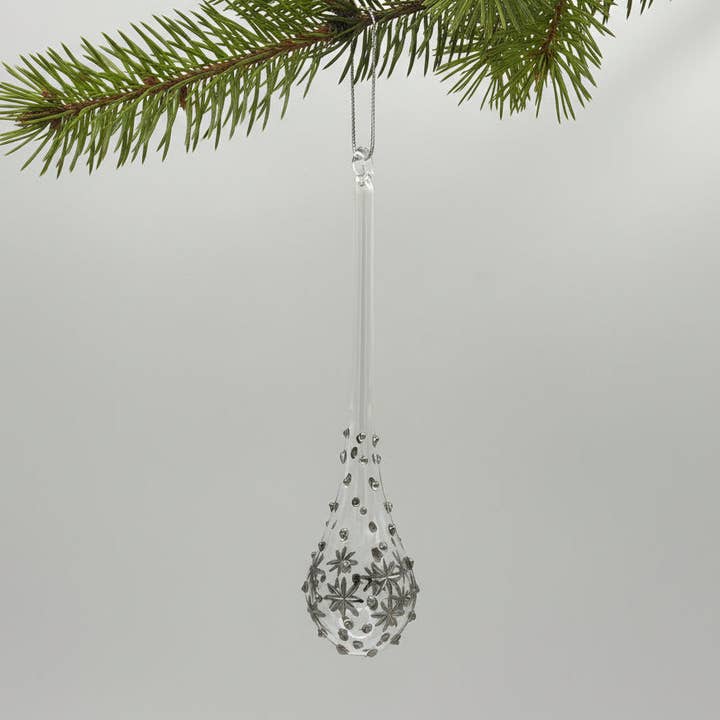 Ornement en verre soufflé - Goutte avec étoiles et points argentés pour la vente par Dandarah (Ships from Canada)