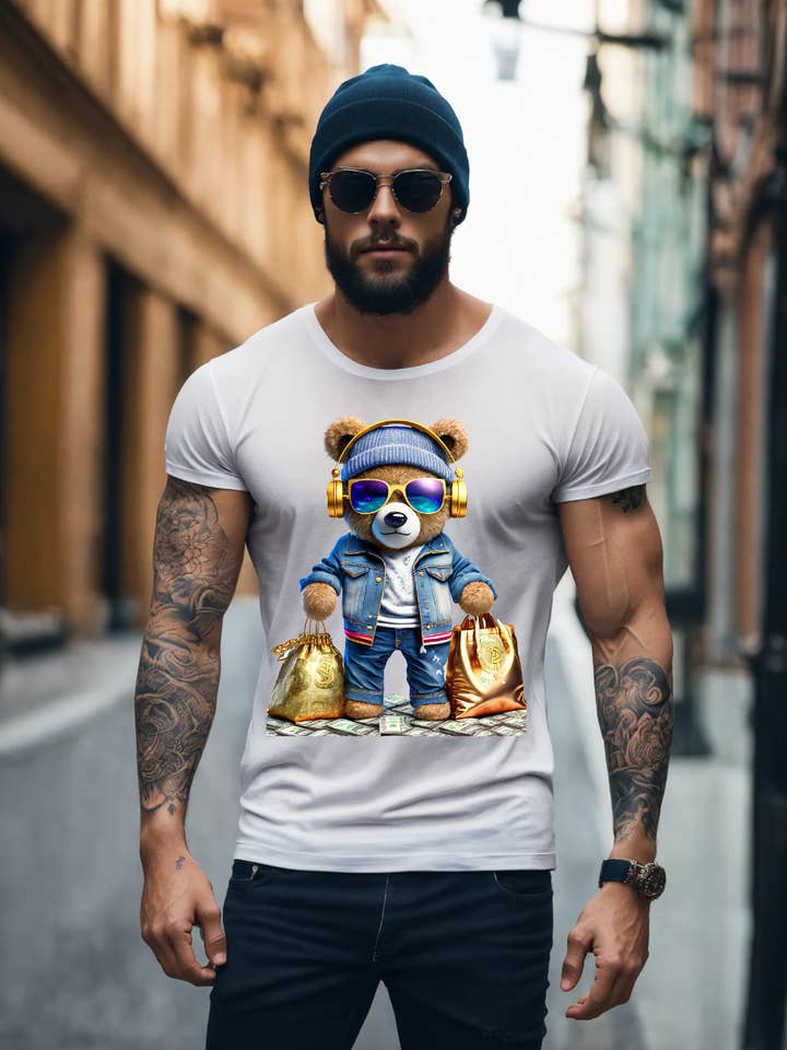 Teddy med guldhovedtelefoner Eksklusive T-shirts | Grooveman Music for engroshandel hos Grooveman Music
