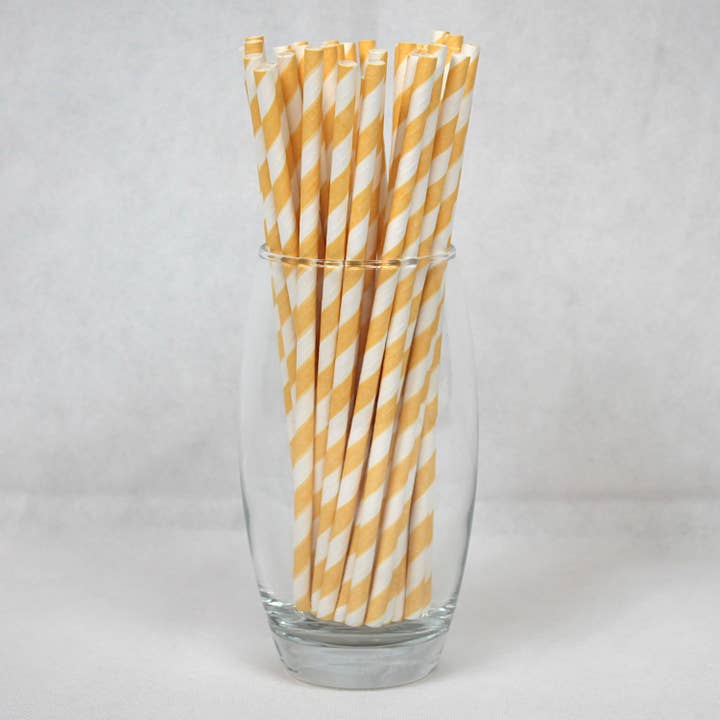 Innovative Paper Solutions – Engroshandel Sugerør – Gul og hvid stribet papirstrå (6mm x 200mm)1