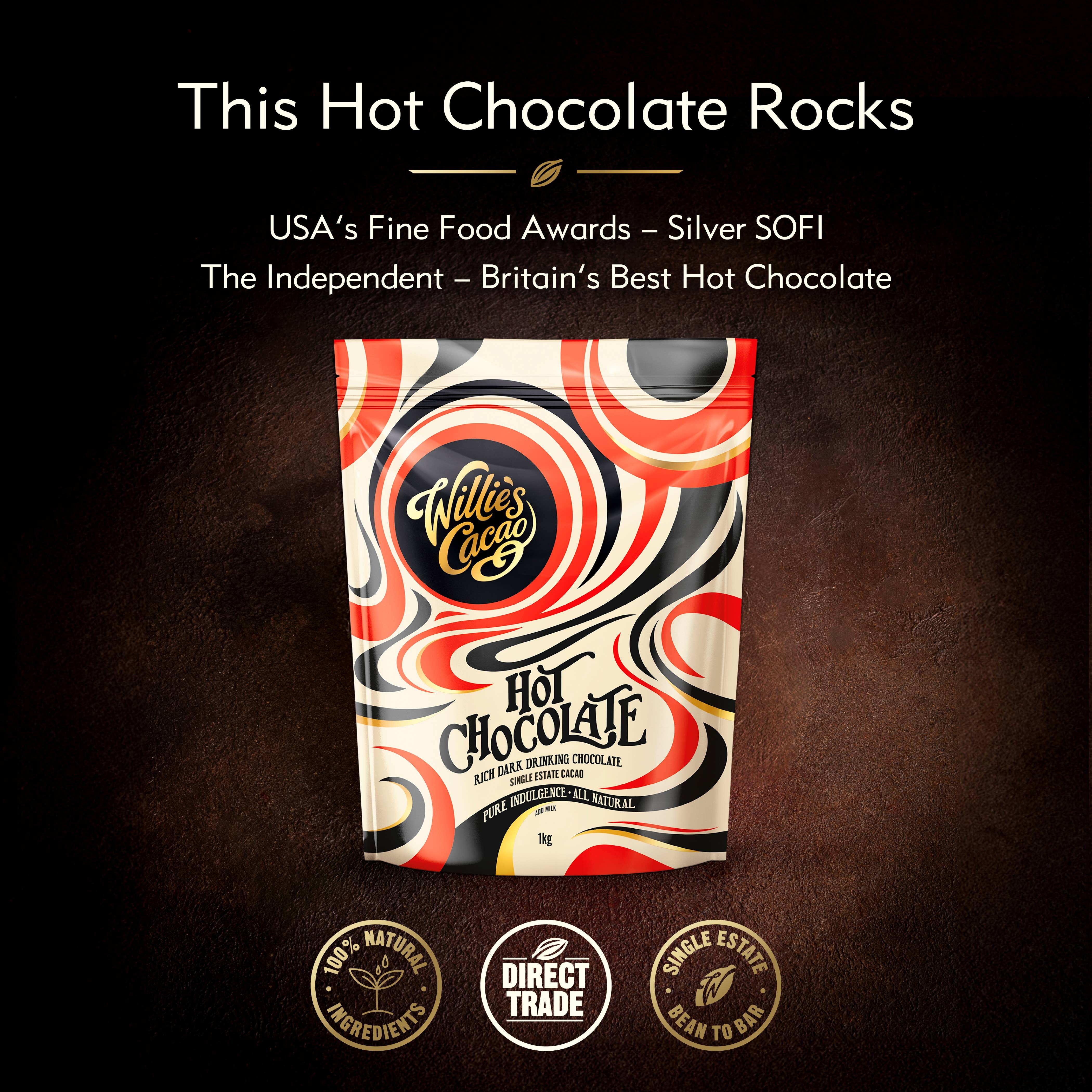 Willie's Cacao USA - Wholesale Hot Cocoa Mix/Kit - Luxury Hot Chocolate, 52% cocoa. SOFI Winner. Vegan1
