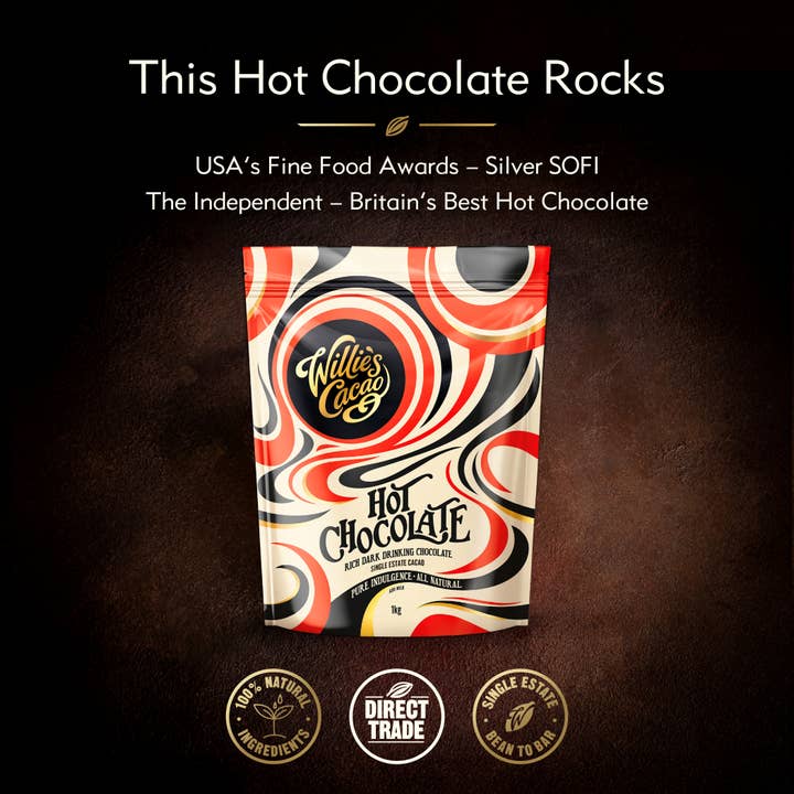 Willie's Cacao USA - Wholesale Hot Cocoa Mix/Kit - Luxury Hot Chocolate, 52% cocoa. SOFI Winner. Vegan1