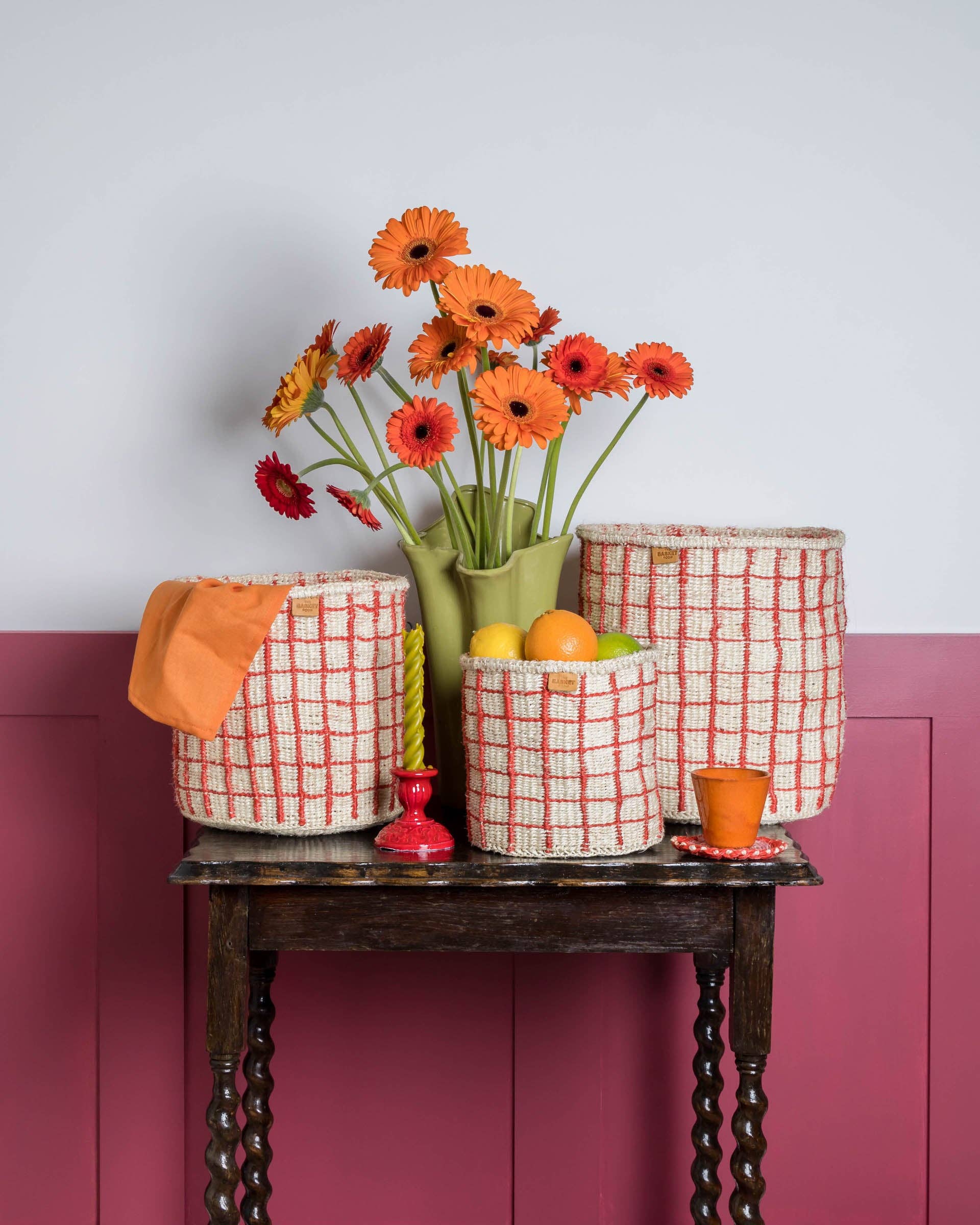 SAHIHI: Red Check Woven Storage Basket | Planter | Toy Basket | Desk Tidy for wholesale on Faire1