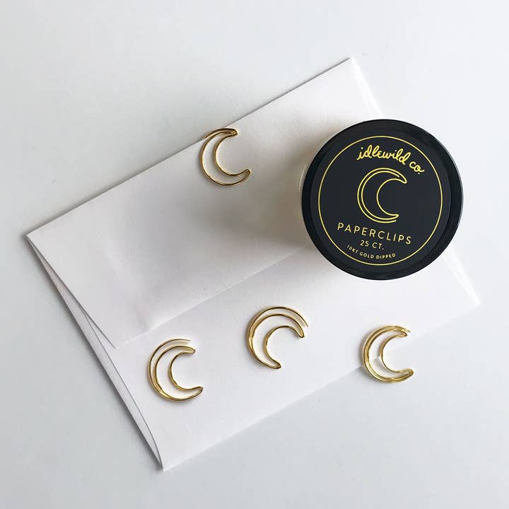 Idlewild Co. - Wholesale Paperclip - Crescent Moon Gold Plated Paper Clips (Jar of 25)
