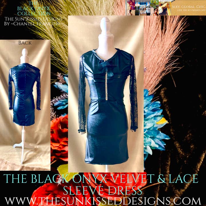 Abito con maniche in velluto e pizzo nero onice The Sun*Kissed Designs per la vendita all'ingrosso da parte di The Sun*Kissed Designs By ~Chantél Francina~