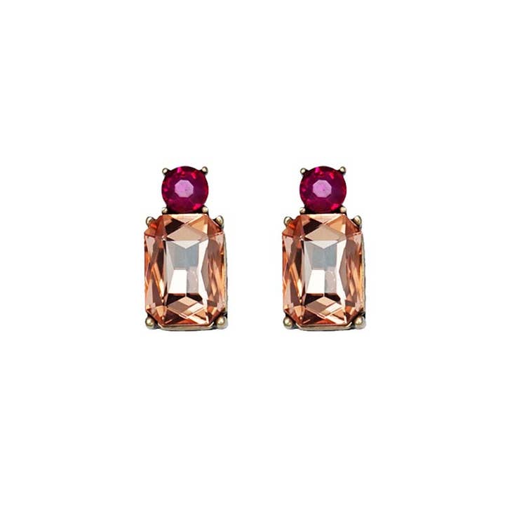 Last True Angel - Wholesale Stud/Post Earrings - Mini Gem Earring in Amber & Pink