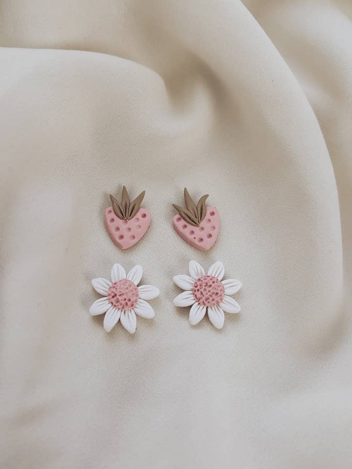 Strawberry Daisy Stud Pack, Pink Earrings for wholesale by Placed by Grace