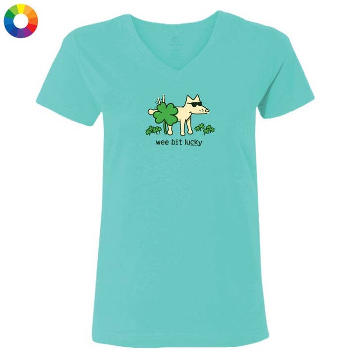 Un peu chanceuse - T-shirt col en V pour femme pour la vente par Teddy the Dog