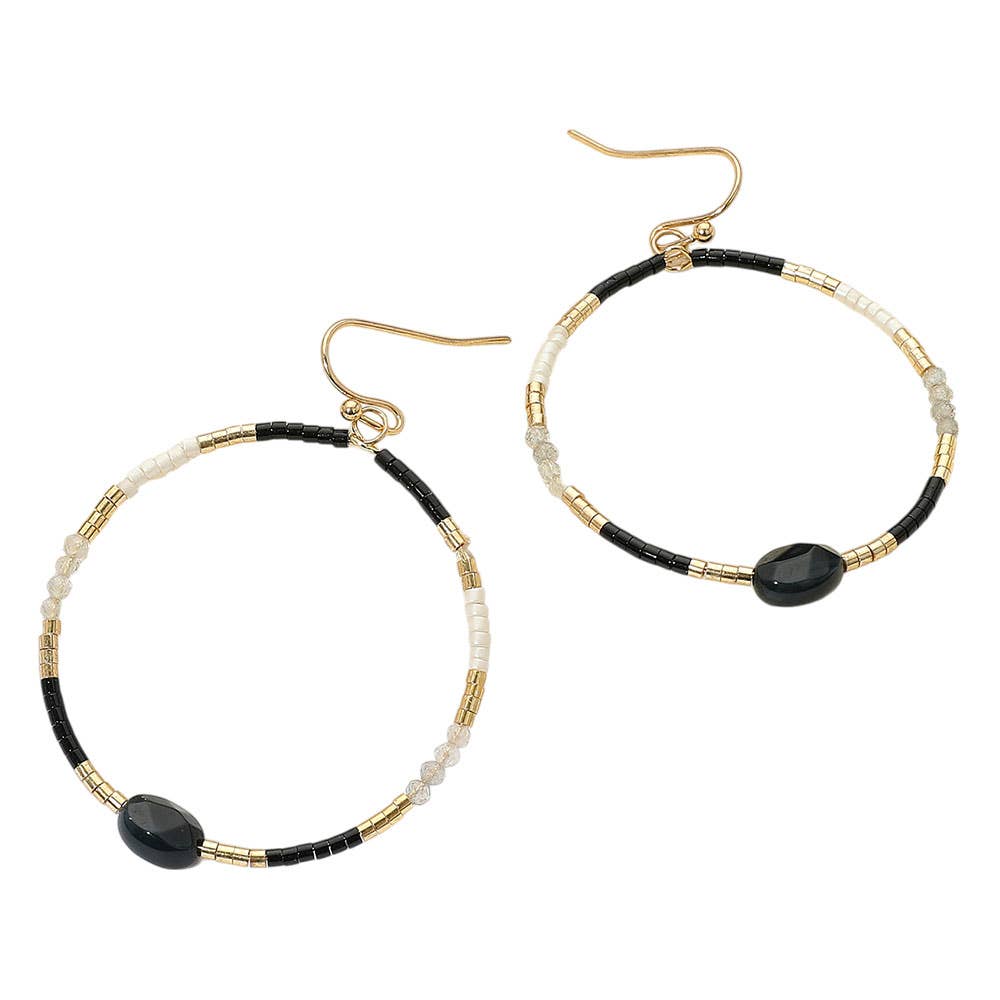 Sensibling Corp. – Engroshandel Hoops – Facetteret oval perle accent heishi perlede åbne ring dingle øreringe5