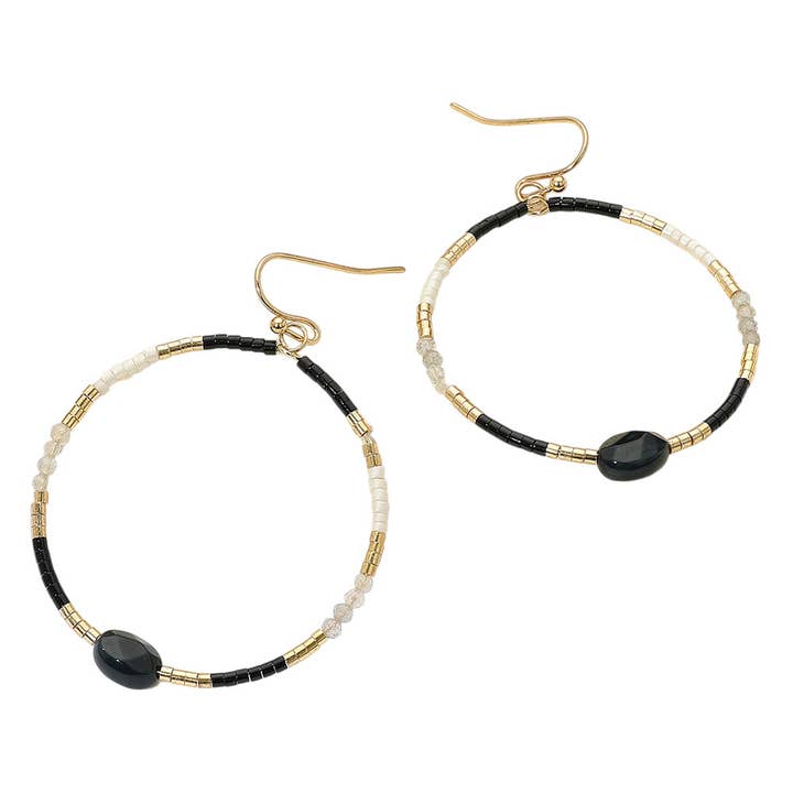 Sensibling Corp. – Engroshandel Hoops – Facetteret oval perle accent heishi perlede åbne ring dingle øreringe5