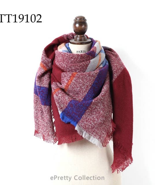 ePretty - Venta al por mayor Bufanda - Mujer - TT19102 Bufanda de manta cuadrada a cuadros rojo/azul/gris0