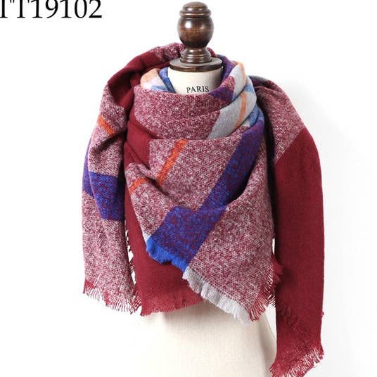 ePretty - Venta al por mayor Bufanda - Mujer - TT19102 Bufanda de manta cuadrada a cuadros rojo/azul/gris0