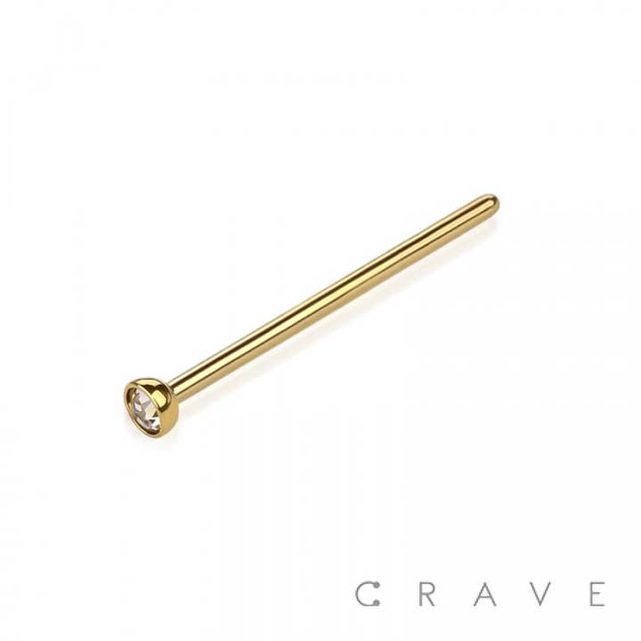 CRAVE BODY JEWELRY - Wholesale Nose ring - 316L SS NOSE 15MM STRAIGHT FISHTAIL PIN WITH GEM5
