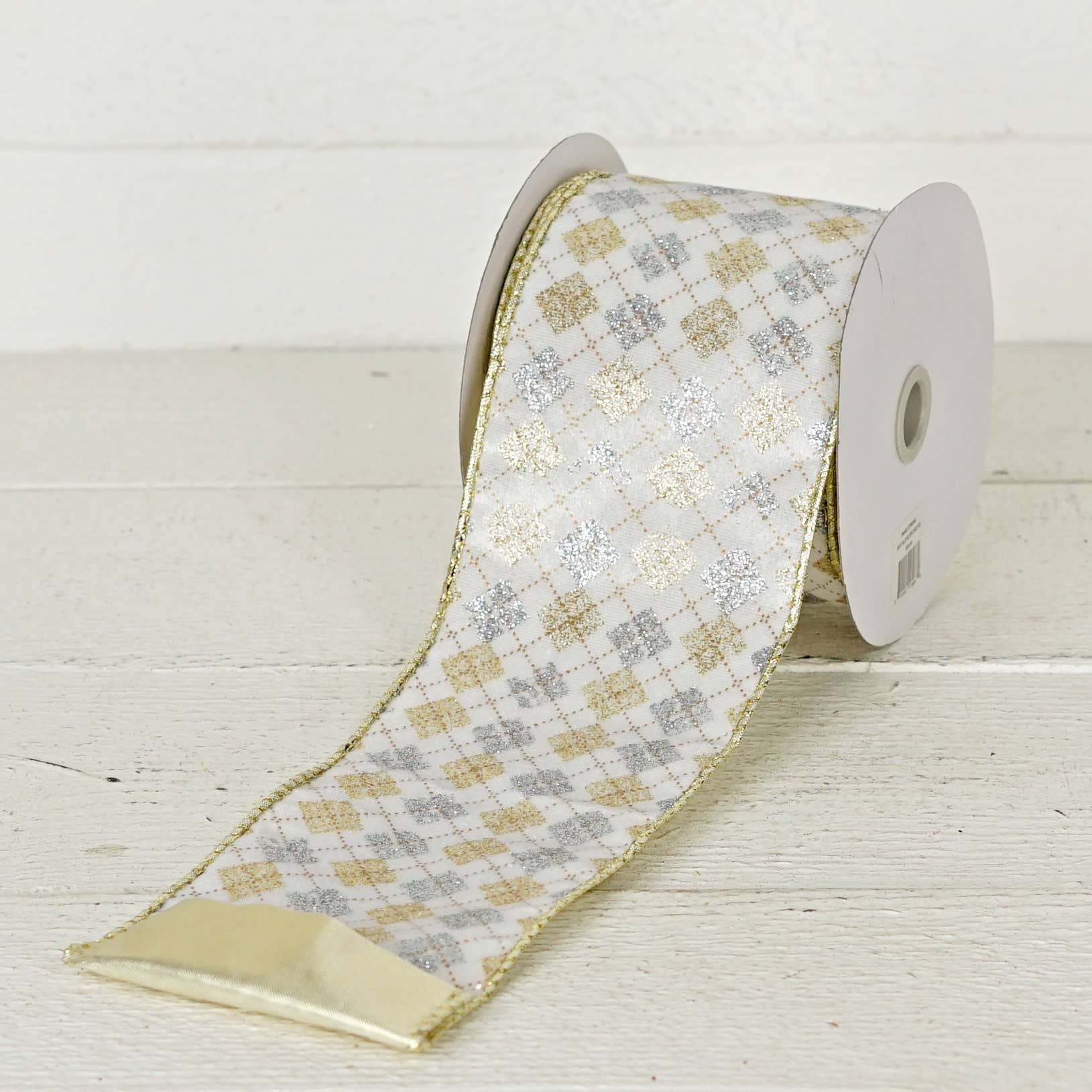 Holiday Depot Inc. - Wholesale Ribbon - Gift Wrapping - 57R0966 - 4inWx10Yard Wired Ribbon-Gold Silver White Velvet4