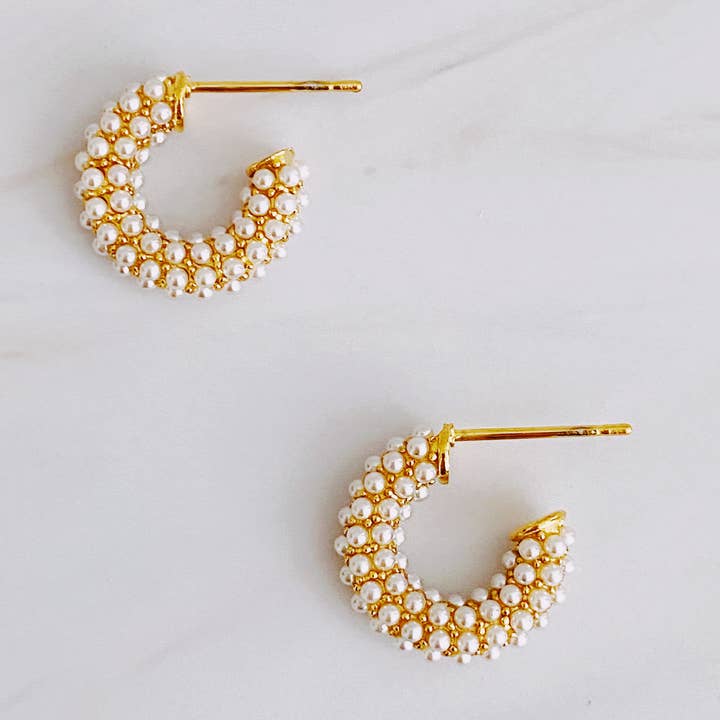 Mini pearls Mini Hoop Earrings for wholesale by Ellison+Young
