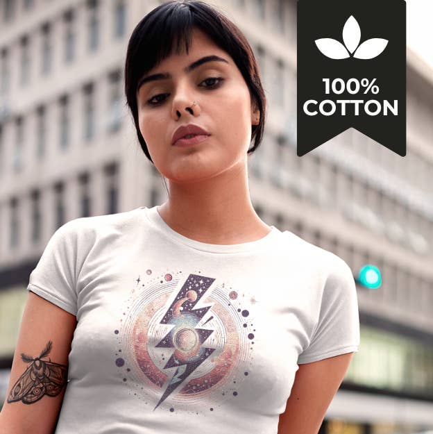 Running With Wolves - Wholesale Screen Printed T-Shirt - Women's - Lightning Strike - 100% Cotton Lightning Bolt Retro Tee6