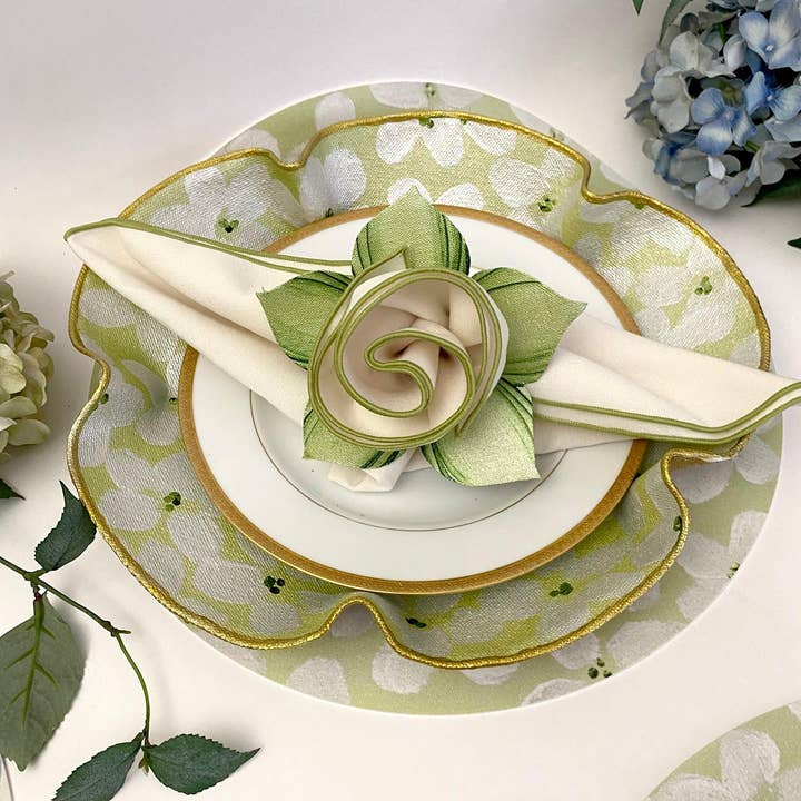 White Petal Linen Charger for wholesale by Carole Shiber Designs