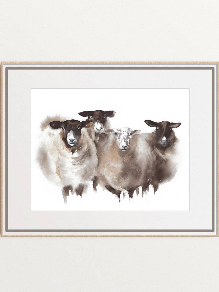 Aquarelle représentant un troupeau de moutons, décoration murale représentant un animal de ferme, un cadeau pour un fermier pour la vente par Yuliasheart
