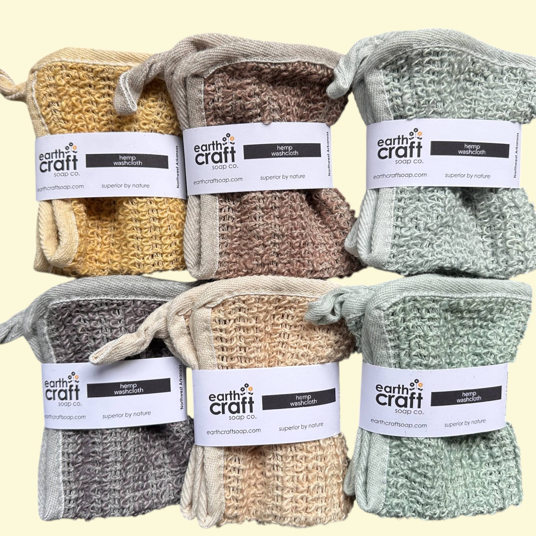 Earthcraft Home Co - Wholesale Wash Cloth - Earthtone Set of 6 Hand-Dyed Hemp Exfoliating Washcloths 5