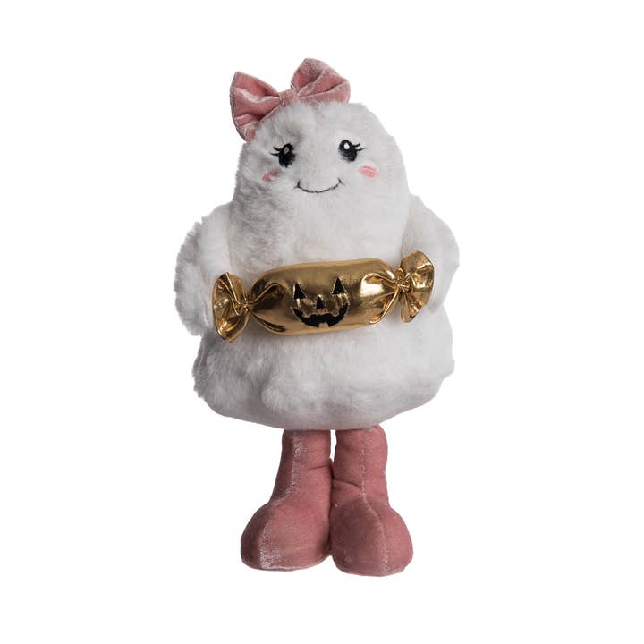 Transpac - Wholesale Decorative Tabletop Object - Plush Standing Ghost with Candy Halloween Tabletop Decor