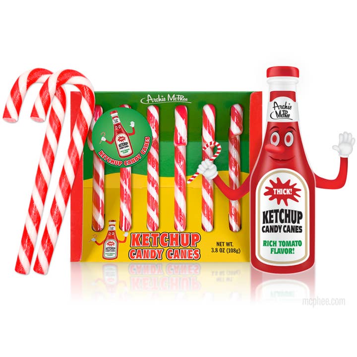 Archie McPhee Ketchup Flavored Candy Canes 3.8oz - 12ct for wholesale by I Got Your Candy