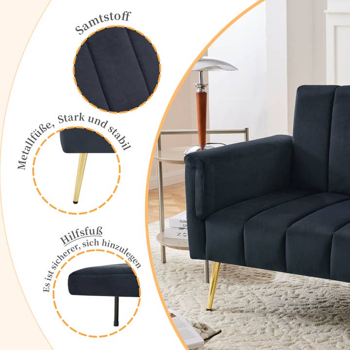 Urban Meuble - Wholesale Sofa - Black velvet 3-seater convertible sofa with 5-position backrests MEZEDS10