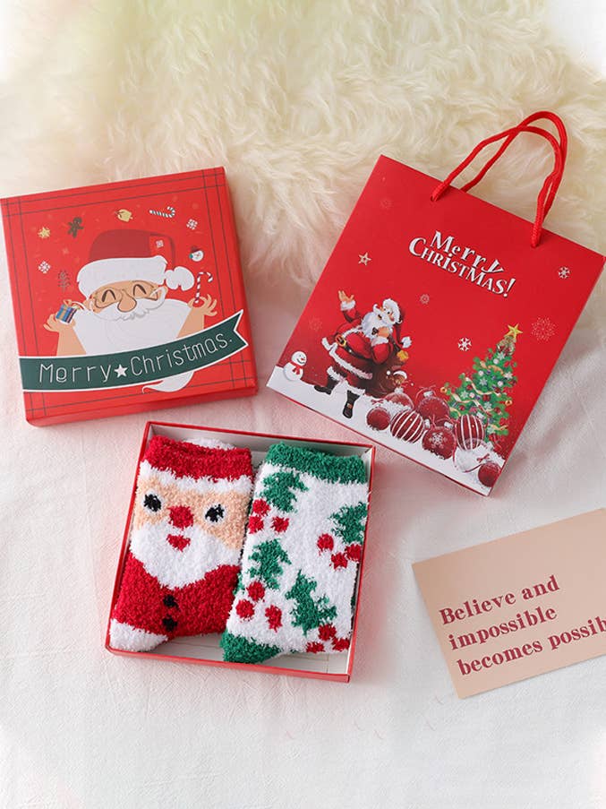 UNISHE - Wholesale Socks – Women's - Christmas Coral Fleece Mid Calf Socks ZK2801