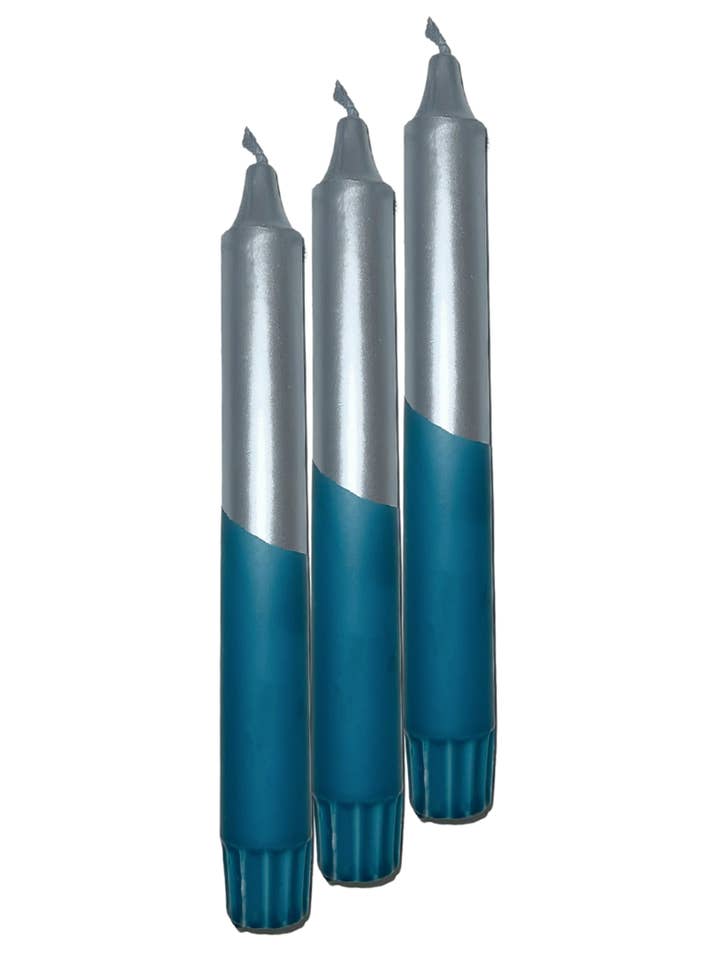 Metallic taper candles | Silver- blue|Vegan Stearin |MD-201 for wholesale by Galleria Lucia