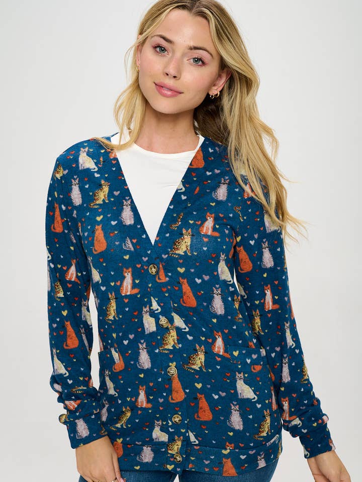 CAT HEART PRINT CARDIGAN for wholesale by SM WARDROBE