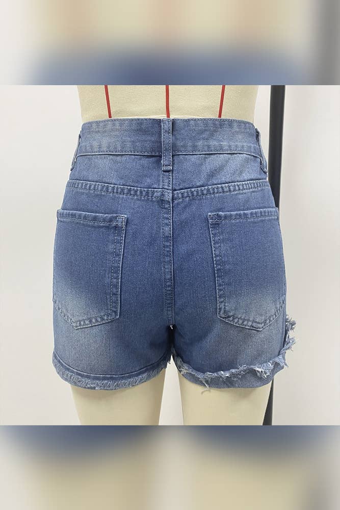 Blauw Onafhankelijkheidsdag met patchwork en gescheurde spijkerbroek met Amerikaanse vlag voor groothandel op Faire3