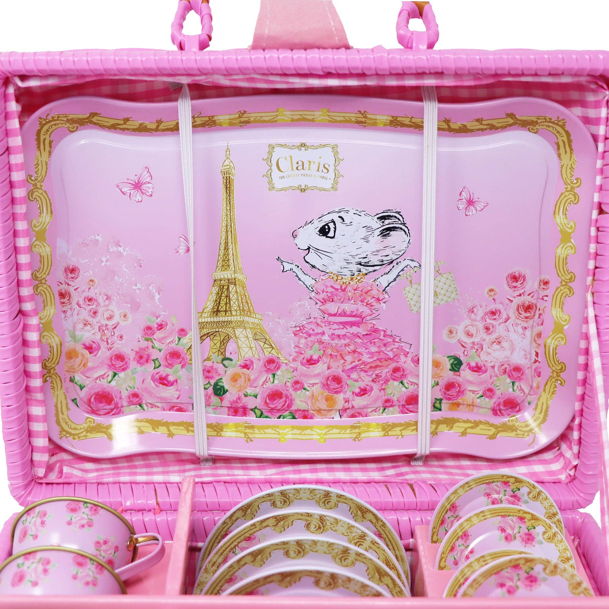 Pink Poppy USA - Vente Dînette – enfant - Claris La Souris La Plus Chic De Paris Ensemble De Thé Panier Pique-Nique | Lot de 25