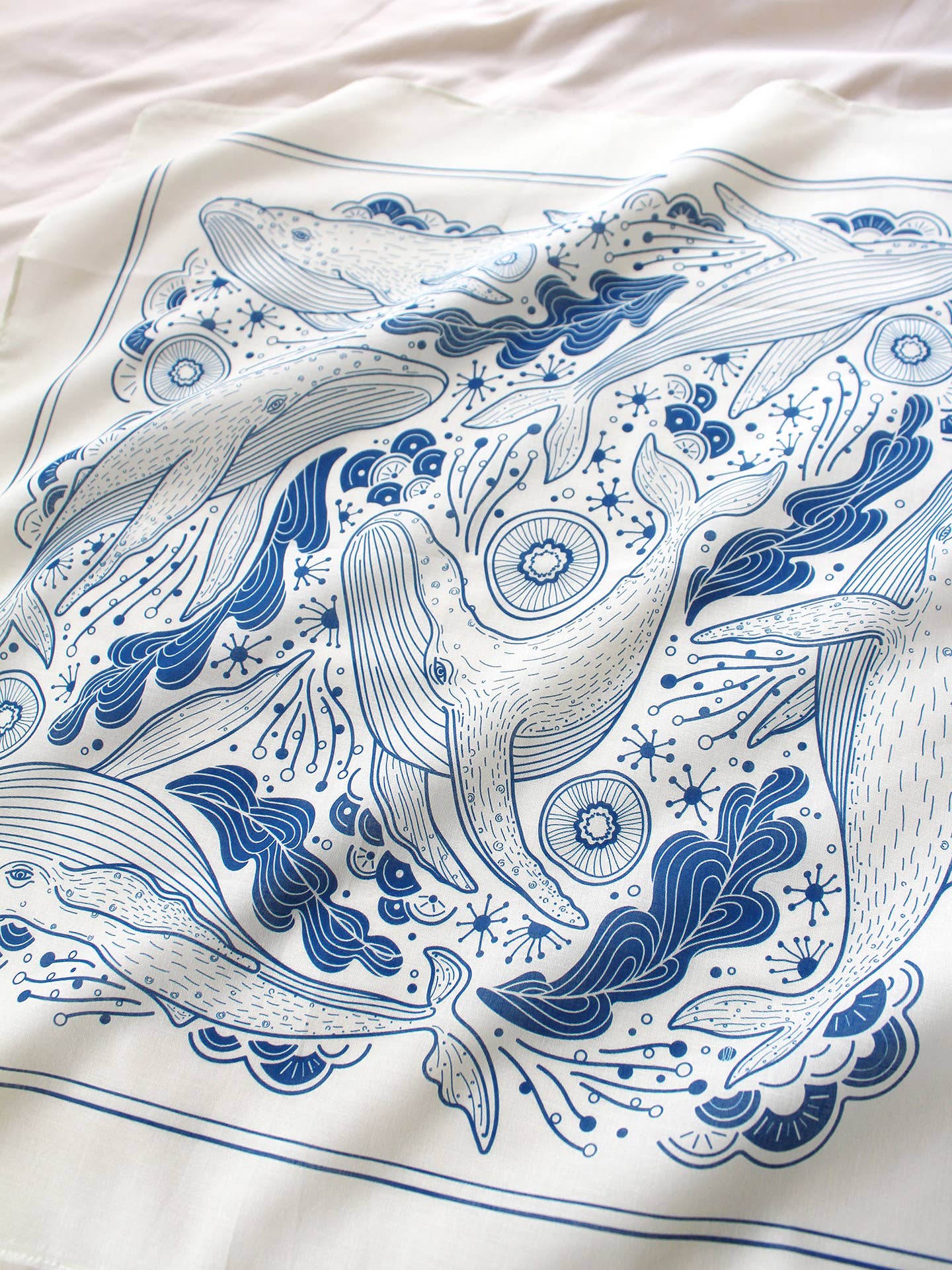 sol&mar art co. - Wholesale Bandana - Unisex - Whale, and the Ocean Bandana Scarf (Off-White)