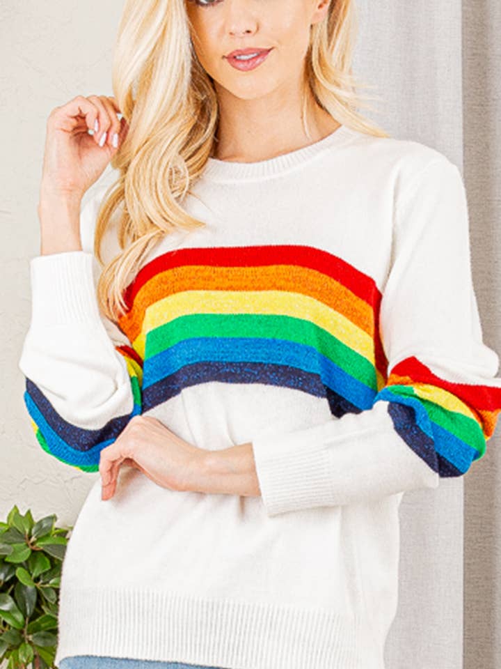 Pink Irene Wholesale – wholesale Pullovertröja - Dam – SOLID OCH REGNBÅGE TRÖJA TOPP