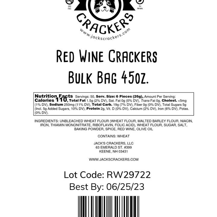 Jack's Crackers, LLC - Wholesale Crackers - Red Wine 45 oz Bulk Bag
