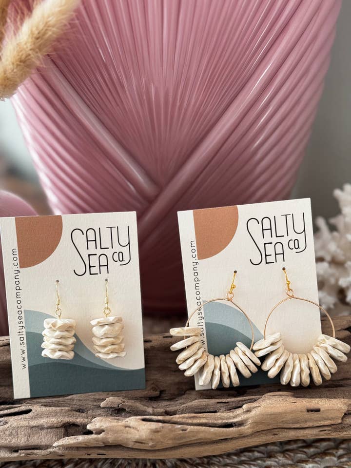 Cream Coconut Shell Drop & Hoop Earrings | Set of 2 for wholesale by Salty Sea Company