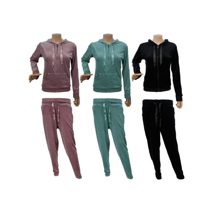 Completo sportivo da donna » Tuta confortevole in velluto » Giacca e pantaloni da jogging con tasche » Tuta da allenamento e pigiama » Abbigliamento da casa e loungewear per la vendita all'ingrosso da parte di VewoTex