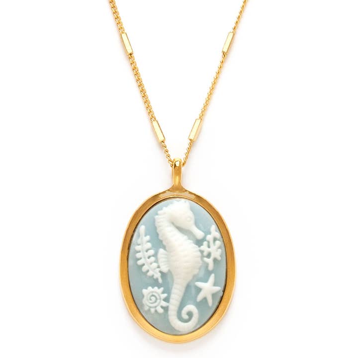 Seahorse Vintage Cameo Necklace for wholesale by Amano Studio