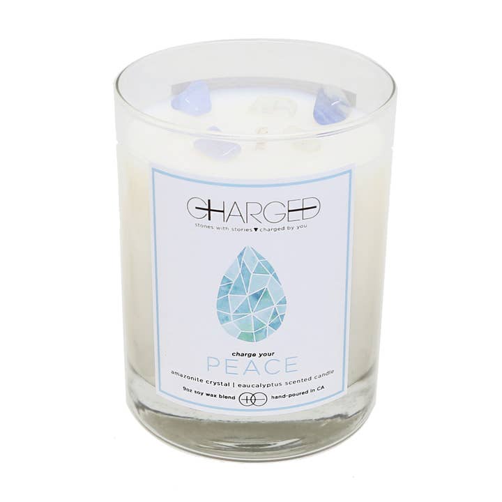 Amazzonite - Candela di soia profumata all'eucalipto con cristalli per la vendita all'ingrosso da parte di CHARGED