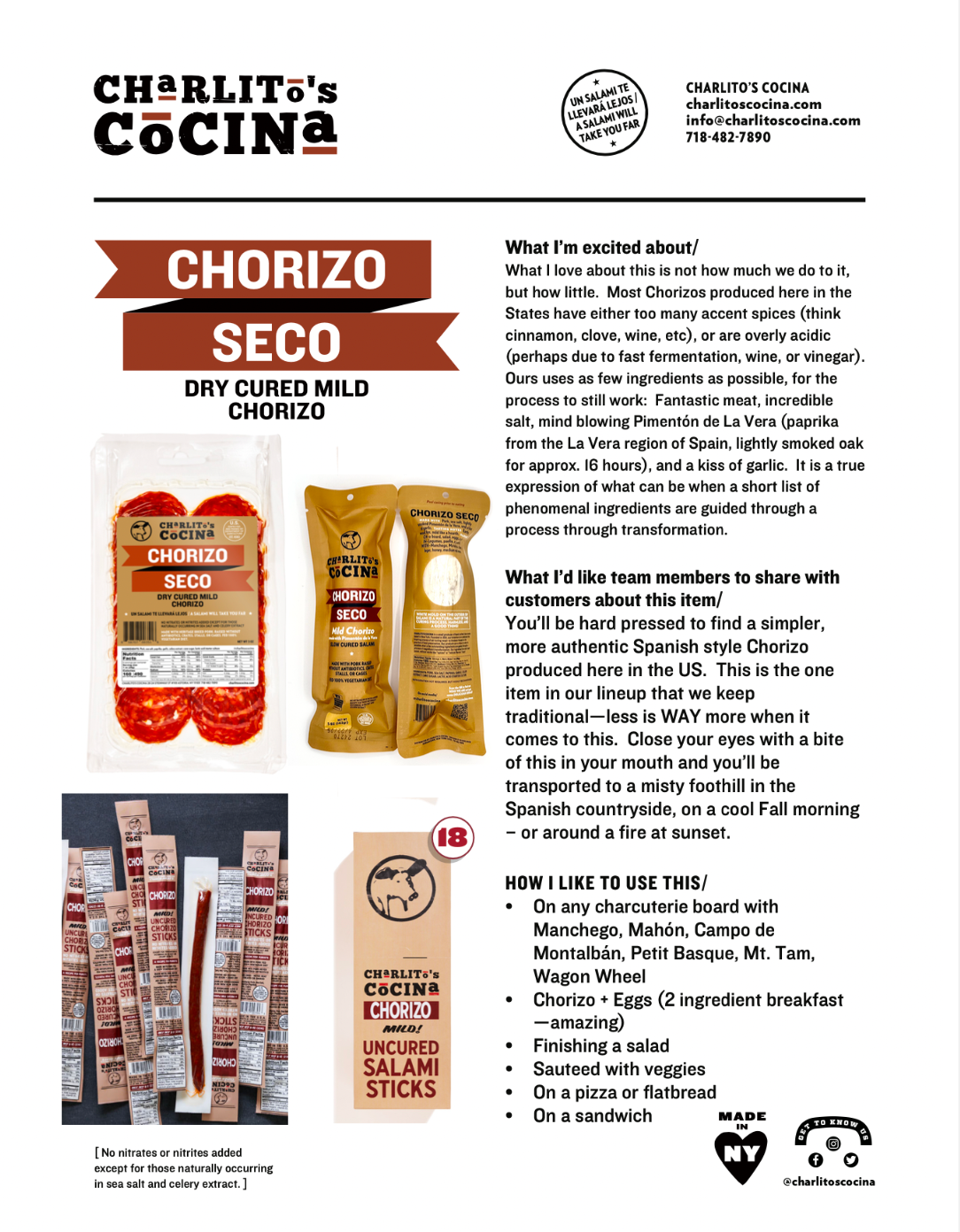 Charlito's Cocina - Wholesale Sausage - Chorizo Seco - Slow Cured Mild Chorizo Pre-Sliced15